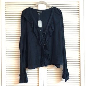 Forever 21 Teal Lace Up Ruffle Top